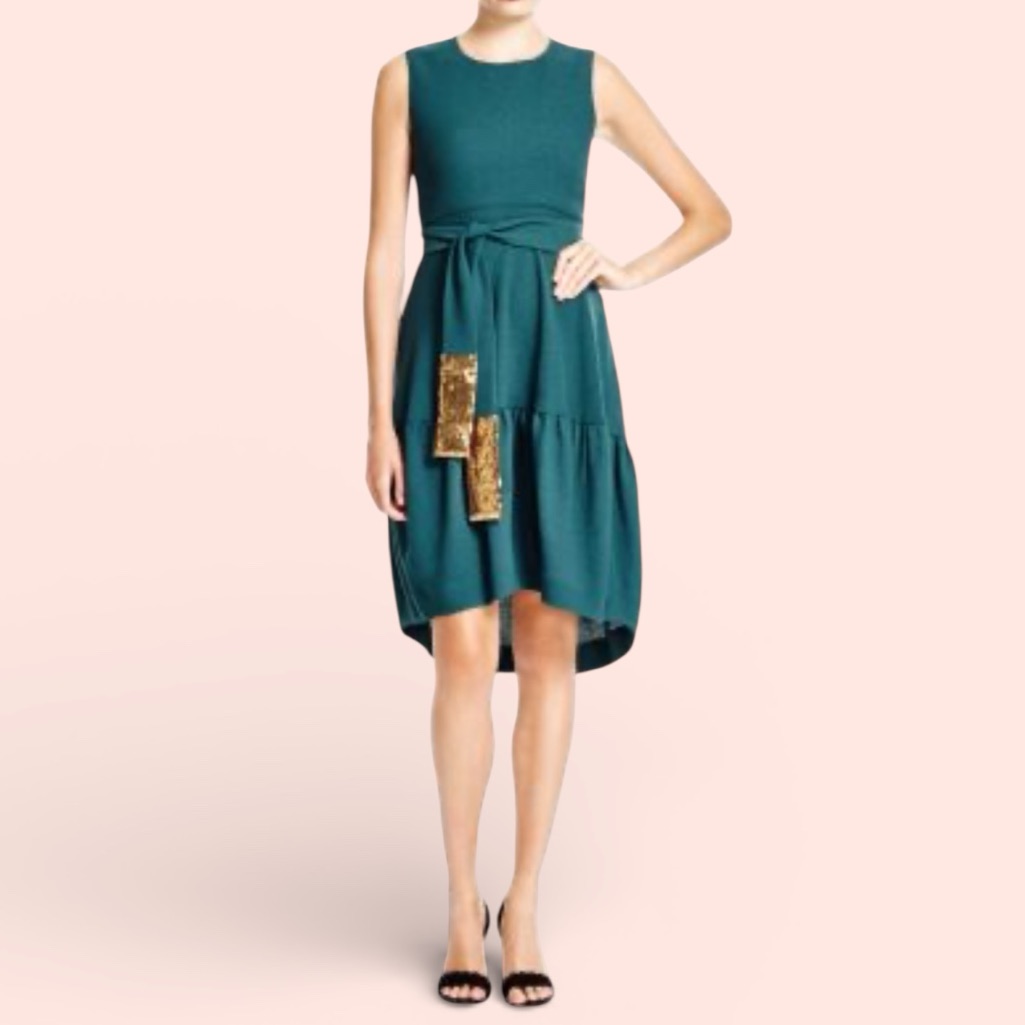 Hoss Intropia Sequin Detail Hi Low Teal Dress